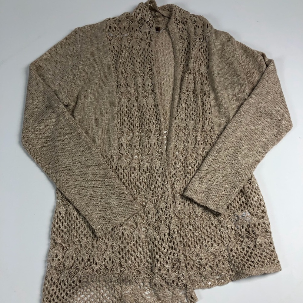 Belldini Women's Crochet‎ Cardigan Size M Medium Champagne Color Knit Sweater